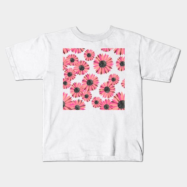 Watercolor Sunflowers Pattern - Pink Kids T-Shirt by monitdesign